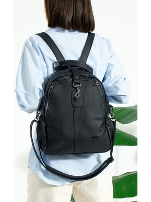 Just Polo Kadın Siyah Çok Bölmeli Sırt Çantası