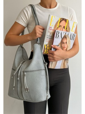 Çantam Gelsin *yumuşak Suni Deri Gri El Omuz ve Sırt Kullanımına Uygun Kadın Çanta 34*39 cm
