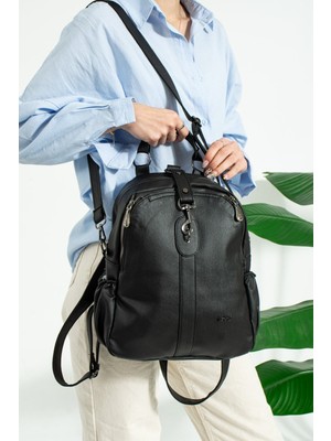 Just Polo Kadın Siyah Sırt ve Omuz Çantası Suya Dayanıklı Suni Deri ile Günlük Kullanım İçin Pratik