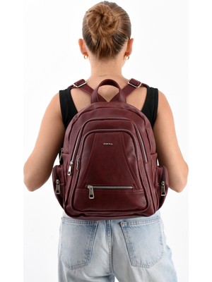 Mega Polo Lizbon/yumuşak Deri Çok Bölmeli Kadın Sırt Çantası