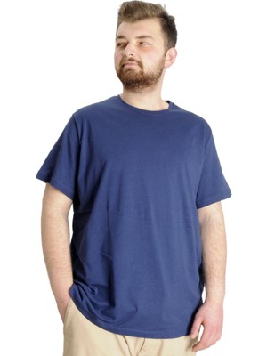 Modexl Büyük Beden Erkek Tshirt Bisiklet Yaka Basic 20031 İndigo