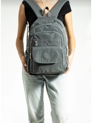 Mega Çanta Okul Çantası Gri Mega Büyük Boy Leptop Bölmeli Çok Gözlü Sırt Çantası