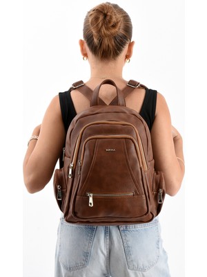 Mega Polo Lizbon/yumuşak Deri Çok Bölmeli Kadın Sırt Çantası