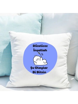 Hediye Vakti Saten Yastık Kılıfı 50X50 cm – “düzelicez Inşallah” Baskılı Dekoratif Kırlent Kılıfı (Içi Boş)