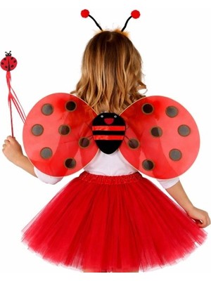 Herşeytrend Kırmızı Uğur Böceği Ateş Böceği Kostüm Seti - (Tütü, Kanat, Taç, Asa)