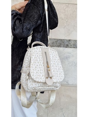 Just Polo Kadın Monogram Baskılı Sırt ve Omuz Çantası Günlük Kullanım Için