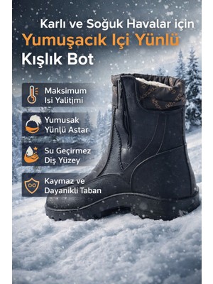 Liarca Erkek Içi Yünlü Astarlı Su Geçirmez Kışlık Günlük Kar Botu