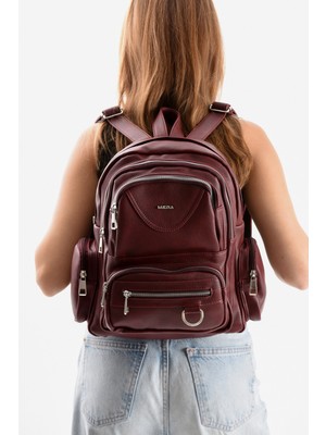 Mega Polo Lizbon Deri Çok Bölmeli Kadın Sırt Çantası