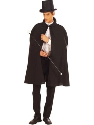 Herşeytrend Siyah Sihirbaz Pelerini 120 cm ve Sihirbaz Şapkası 12 cm Yetişkin Boy