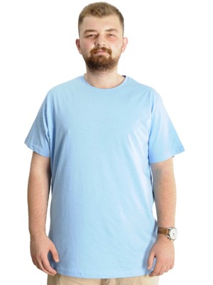 ModeXL Büyük Beden Erkek Tshirt Bisiklet Yaka Basic 20031 Mavi