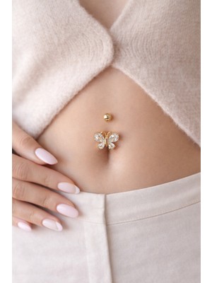 Sacce Scarves & Accessories Çelik Kelebek Göbek Piercing Gold Renk