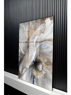 KutuTR Altın Varak Detaylı Soyut Çiçek Tasarımlı Temperli Cam Tablo 50X70 cm 2d Uv Baskı - YCT264