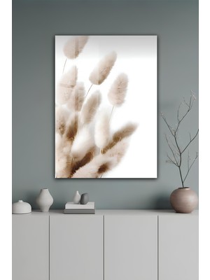 KutuTR Yumuşak Dokulu Pamuk Otu Tasarımlı Temperli Cam Tablo 50X70 cm 2d Uv Baskı - YCT111