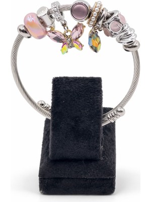 Pangu Kelebek Figürlü Taş Detaylı Çelik Charm Bileklik