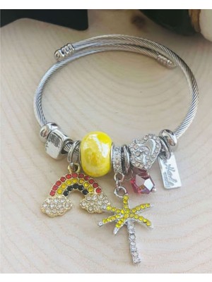Çılgıntrend Sarı Taş Boncuklu Charm Kadın Bileklik – Çelik Taşlı Figürlü Bileklik