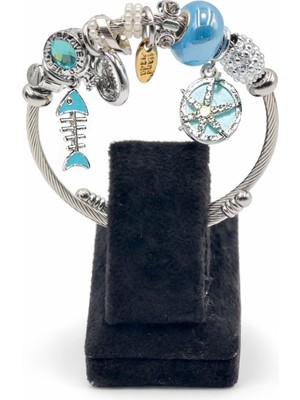 Pangu Deniz Yıldızı ve Balık Iskeleti Figürlü Gümüş Renk Çelik Charm Bileklik