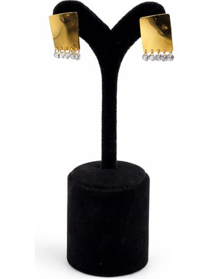 Pangu Altın Renk Kare Plaka Çelik Küpe