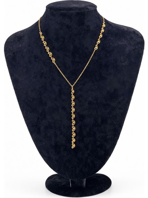 Pangu Altın Renk Ay Detaylı Y Model Çelik Kolye