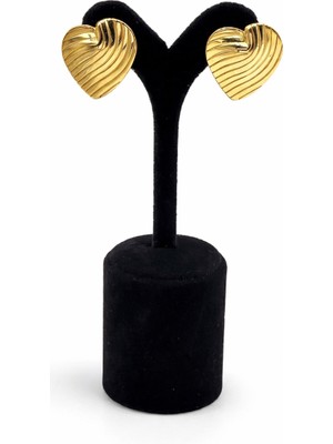 Pangu Altın Renk Bombeli Kalp Çelik Küpe