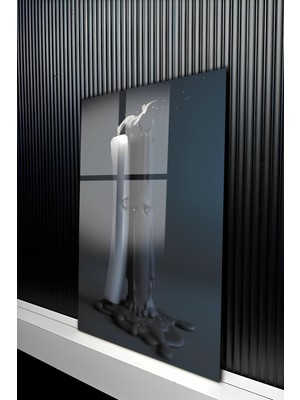 KutuTR Siyah ve Beyaz Yan Yana Eriyen Iki Mum Tasarımlı Temperli Cam Tablo 50X70 cm 2d Uv Baskı - YCT287