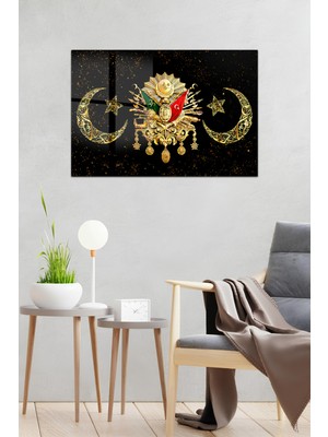 KutuTR Osmanlı Tuğrası ve Ay Yıldız Temalı Temperli Cam Tablo 50X70 cm 2d Uv Baskı - YCT039