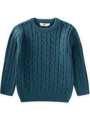 Cigit Saç Örgülü Kazak 1-8 Yaş Petrol