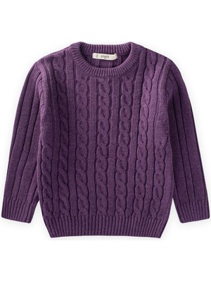 Cigit Saç Örgülü Kazak 1-8 Yaş Mor