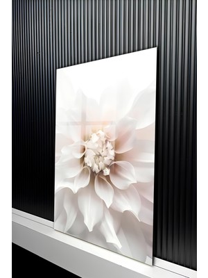KutuTR Soft Tonlu Beyaz Şakayık Çiçeği Tasarımlı Temperli Cam Tablo 50X70 cm 2d Uv Baskı - YCT299