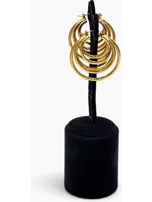 Pangu Altın Renk Katmanlı Halka Çelik Küpe