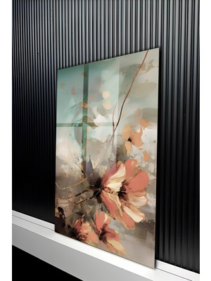 KutuTR Fırça Darbeli Pastel Tonlarda Çiçek Temalı Temperli Cam Tablo 50X70 cm 2d Uv Baskı - YCT181