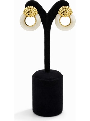 Pangu Sedef Detaylı Halka Altın Renk Çelik Küpe