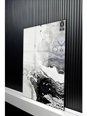KutuTR Siyah Beyaz Mermer Dokulu Soyut Sanat Tasarımlı Temperli Cam Tablo 50X70 cm 2d Uv Baskı - YCT286