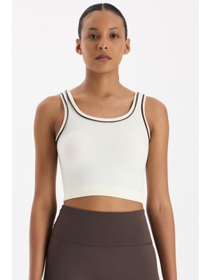 COMEUP Kontrast Biyeli Fitilli Atlet Kırık Beyaz