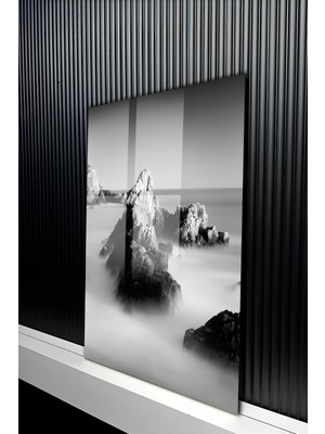 KutuTR Minimalist Deniz ve Kayalık Manzaralı Temperli Cam Tablo 50X70 cm 2d Uv Baskı - YCT214