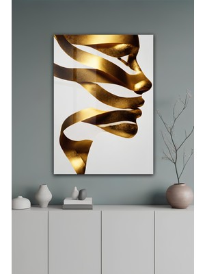 KutuTR Altın Şeritli Kadın Silüeti Temalı Temperli Cam Tablo 50X70 cm 2d Uv Baskı - YCT056