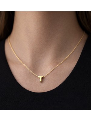 14 Ayar Altın T Harfi Kolye Zinciriyle Beraber