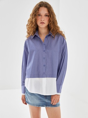 Lc Waikiki Yeni Sezon Çizgili Oversize Poplin Kadın Gömlek