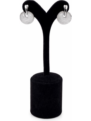 Pangu Sedef Detaylı Yuvarlak Form Gümüş Renk Çelik Küpe