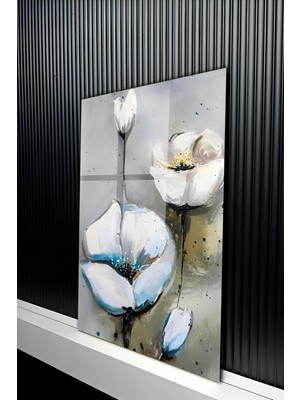 KutuTR Lüks Gold Çiçek ve Kelebek Temalı Temperli Cam Tablo 50X70 cm 2d Uv Baskı - YCT253