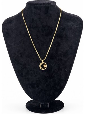 Pangu Altın Renk Zirkon Taşlı Ay Yıldız Figürlü Çelik Kolye