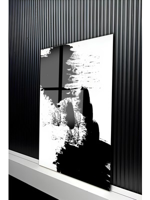 KutuTR Siyah-Beyaz Soyut Fırça Darbesi ve Leke Temalı Temperli Cam Tablo 50X70 cm 2d Uv Baskı - YCT194