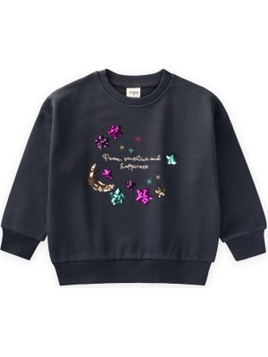 Cigit Pullu Ay Yıldız Nakışlı Sweatshirt 2-8 Yaş Antrasit