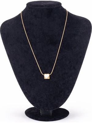 Pangu Altın Renk Kare Kalp Figürlü Sedefli Çelik Kolye