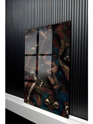 KutuTR Etnik Desenli Otantik Kilim Motifli Temperli Cam Tablo 50X70 cm 2d Uv Baskı - YCT254