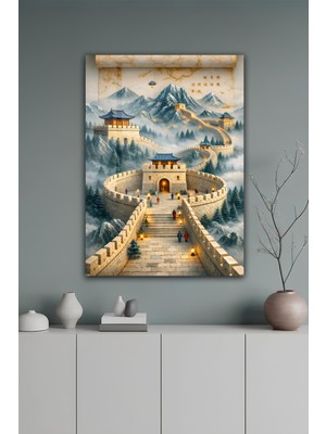 KutuTR Sisli Dağlarda Çin Seddi Temalı Temperli Cam Tablo 50X70 cm 2d Uv Baskı - YCT084