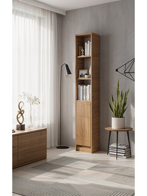 Yeti Mobilya FLAT30 Kitaplık 1 Kapaklı Kütüphane Çok Amaçlı Dolap Çam