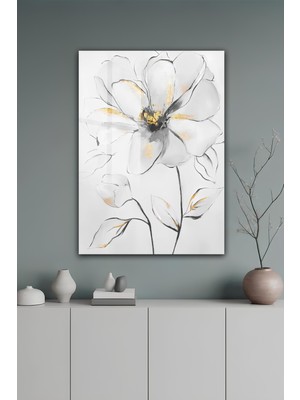KutuTR Altın Varak Detaylı Minimalist Çiçek Desenli Temperli Cam Tablo 50X70 cm 2d Uv Baskı - YCT121