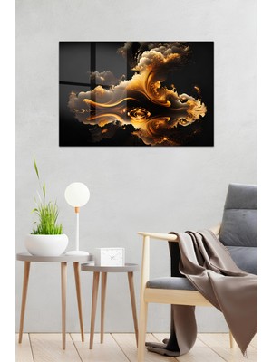 KutuTR Siyah Zemin Gold Soyut Desenli Temperli Cam Tablo 50X70 cm 2d Uv Baskı - YCT036