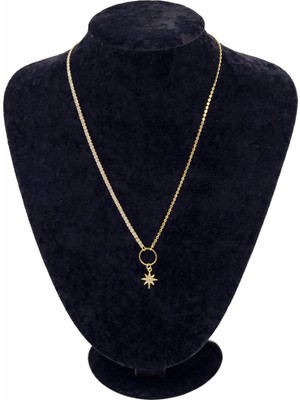 Pangu Altın Renk Asimetrik Zirkon Taşlı Kuzey Yıldızı Figürlü Çelik Kolye