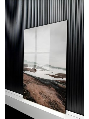 KutuTR Kıyıya Vuran Dalgalar ve Kayalık Temalı Temperli Cam Tablo 50X70 cm 2d Uv Baskı - YCT216